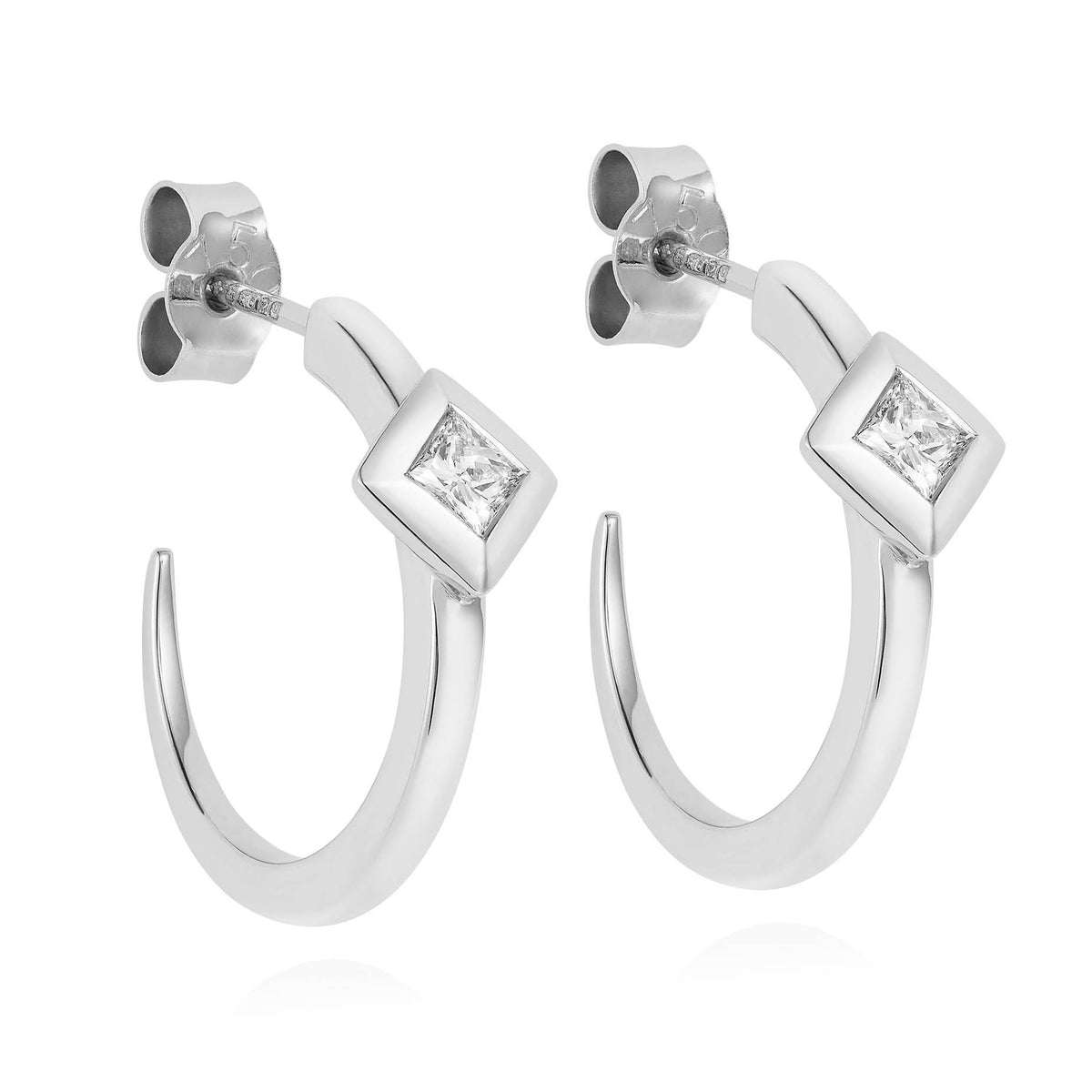 Diamond Pyramid White Gold Hoops-Earrings-London Rocks Jewellery