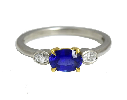 Oval Blue Sapphire and Diamond Three Stone