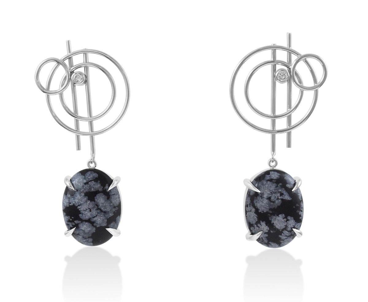RIPPLE DROP SNOWFLAKE OBSIDION - London Rocks Jewellery - Earrings
