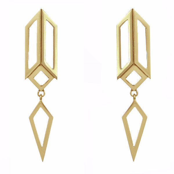 Gold Deco Drop Earrings-Earrings-London Rocks Jewellery