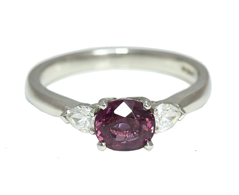 Oval Pink Spinel and Diamond Three Stone Ring
