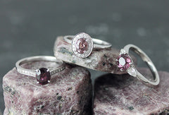 Oval Pink Spinel and Diamond Three Stone Ring