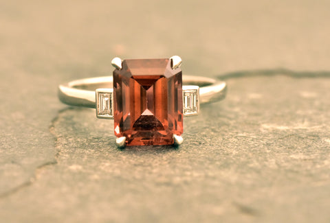 Pink Tourmaline & Diamond Three Stone Ring