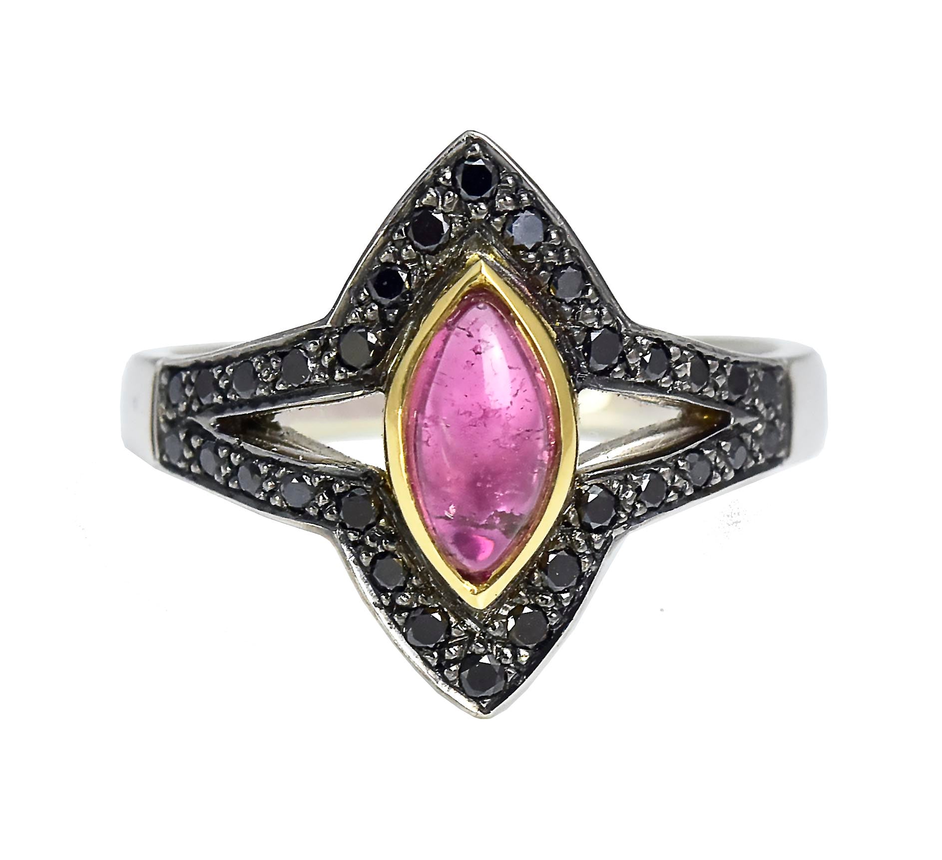 Marquise Cabochon Pink Tourmaline with pave set halo