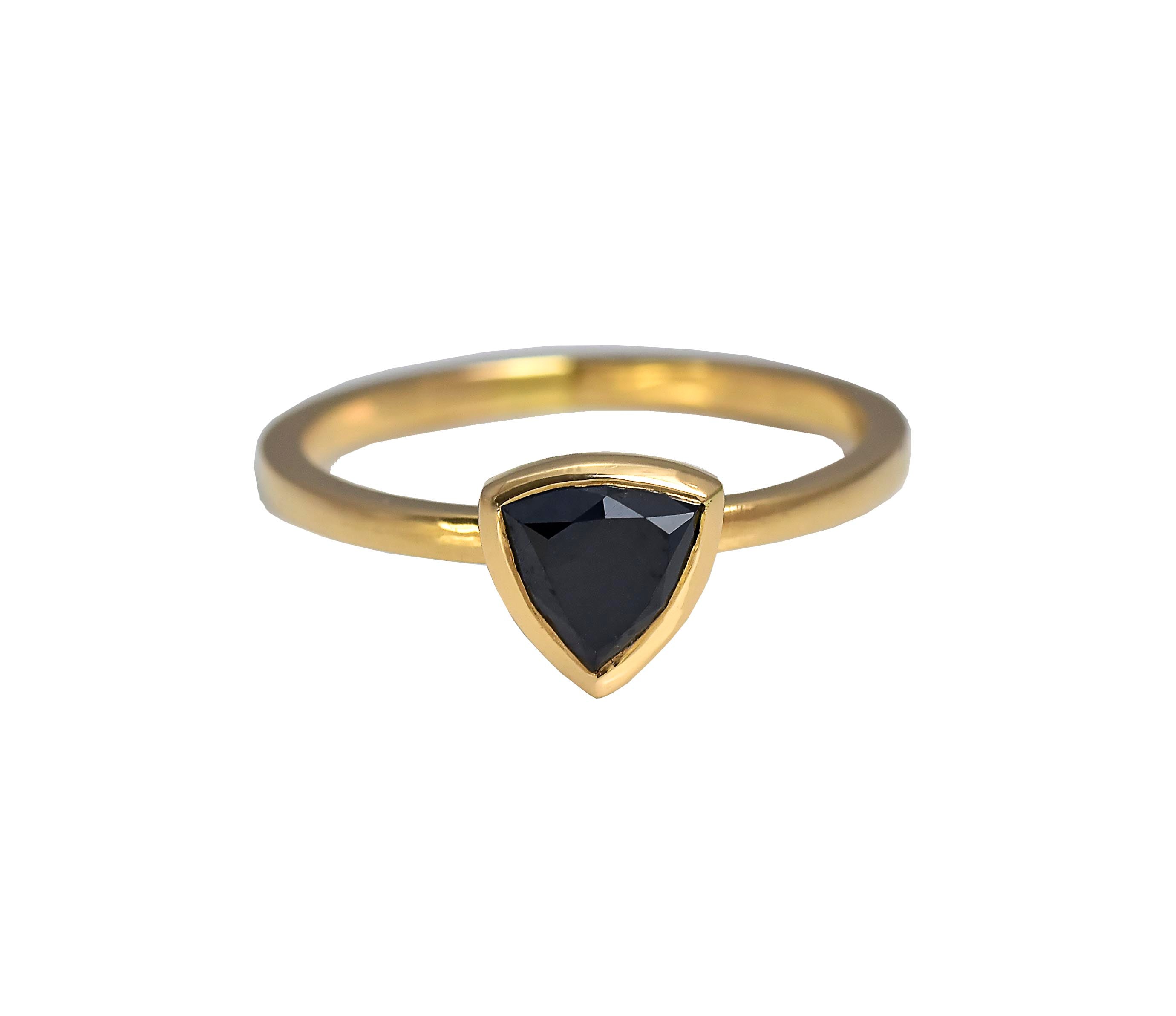 Trillion Cut Black Diamond Ring in Rose Gold