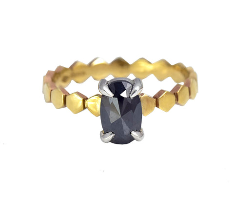 Black Rose Cut Diamond Ring with Hexagon Band