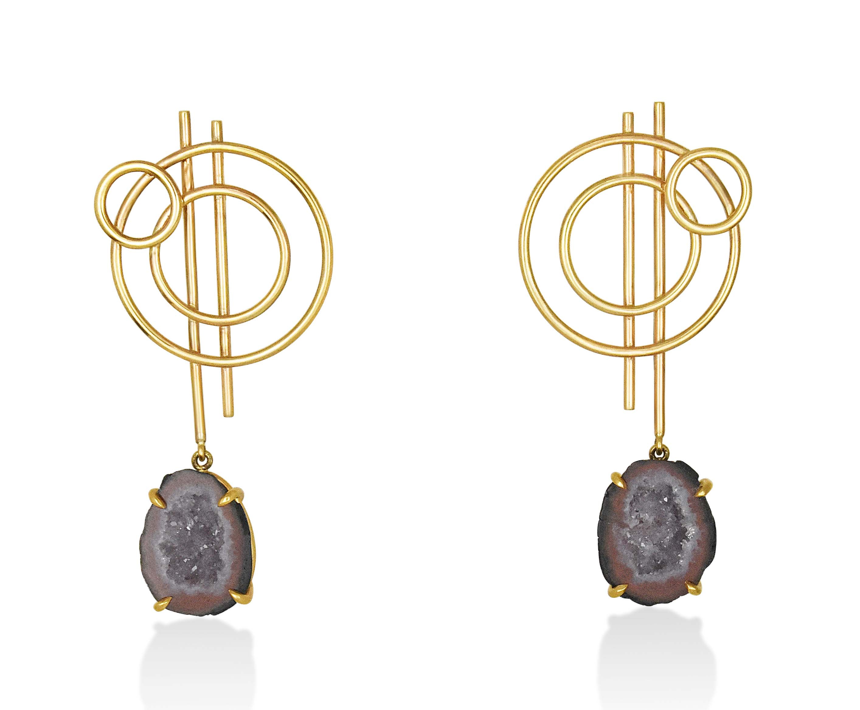 Concentric Circle Drop Earrings with Druzy Agate
