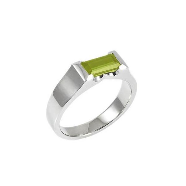 Green Peridot Cubist Ring - Silver
